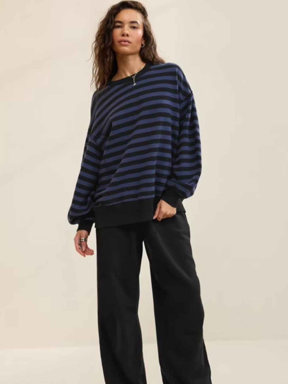 Aerie go-to striped sweatshirt navy and black